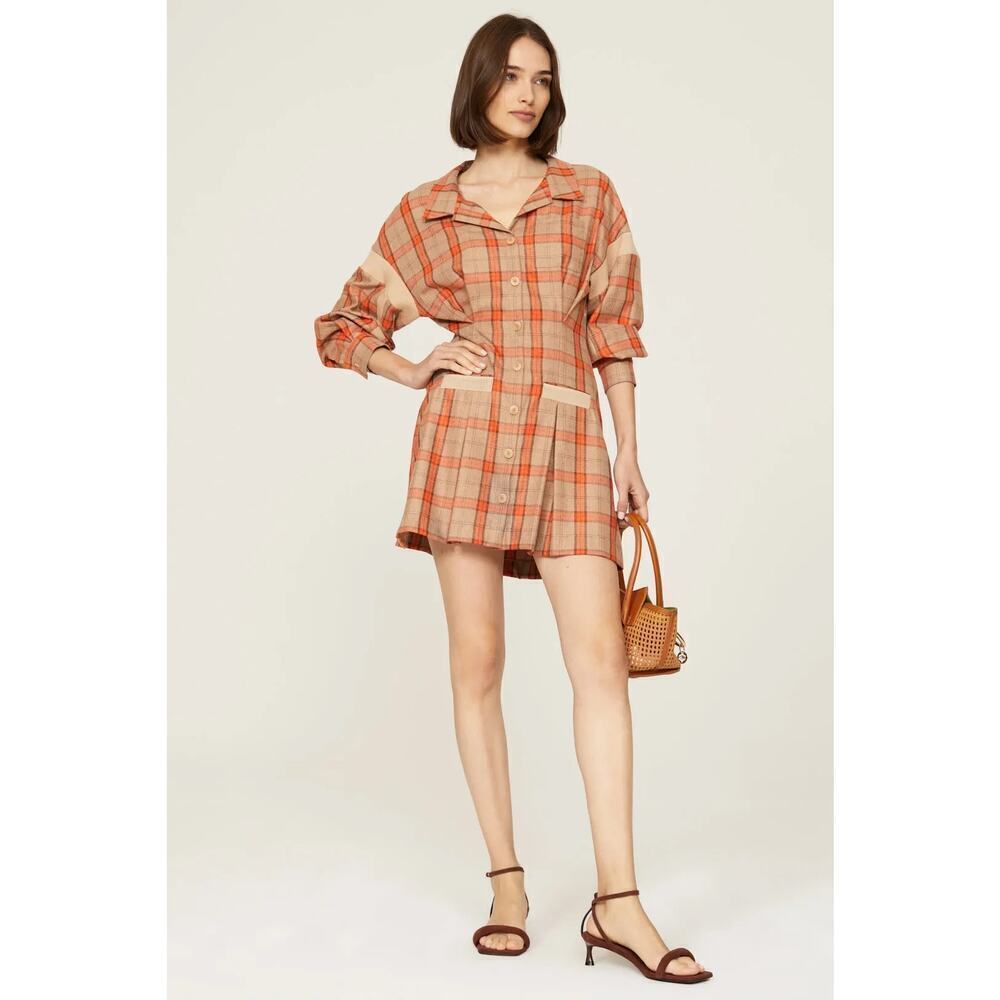 Maje Ravellino Plaid Mini Dress Size S/ 36 / 1 Orange Gray